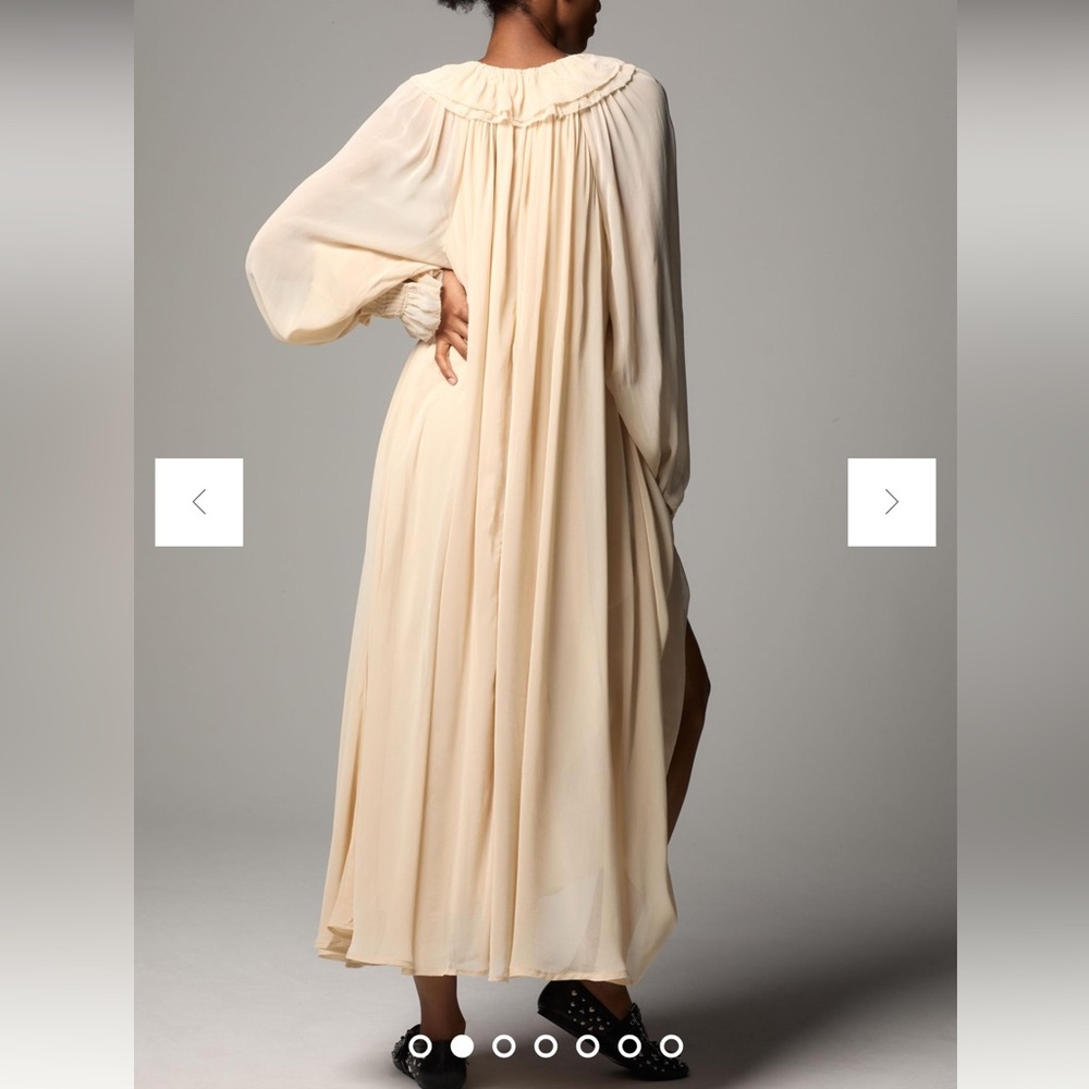 Anthropologie Long-Sleeve Midi Dress Neutral Ethereal Fairy Coastal Grandma LP - Picture 4 of 12